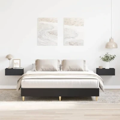 Image of vidaXL Black Bed Frame Engineered Wood Double 140x200 cm for Modern Bedroom with Slatted Base