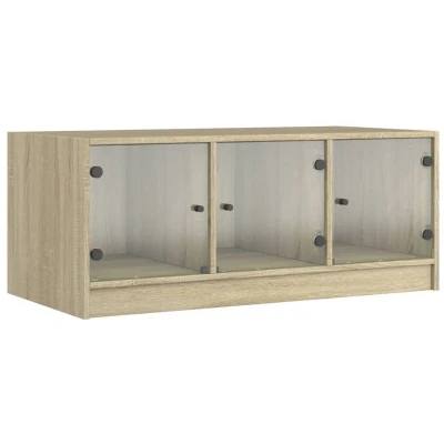 Image of vidaXL Coffee Table with Glass Doors Sonoma Oak 102x50x42 cm