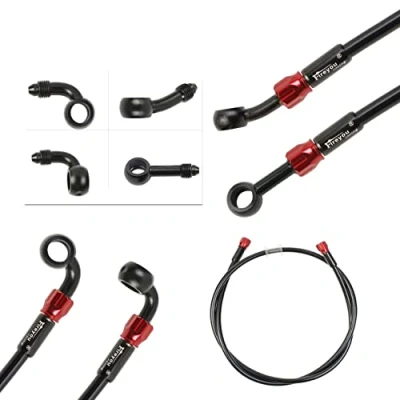 Image of Motorcycle Brake Hose Braided,400 2400mm AN3 Hydraulic Clutch Tube Oil DOT Fluid Pipe Line Stainless Steel for ATV Dirt Pit Street Racing Bike,Removing Fittings Banjo (BlackRed, 400mm)