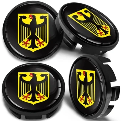 Image of SkinoEu 4 x 65mm Wheel Centre Alloy Hub Center Caps Compatible with VW 3B7 601 171 / 6U7 Hubcaps Germany German Eagle Flag CV 75