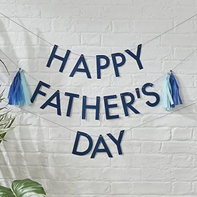 Image of Ginger Ray Eco Bunting Best Dad Ever Happy Father&#039;s Day Decoration Banner, Blue
