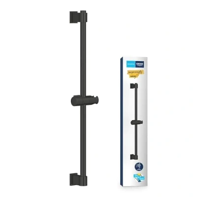 Image of GROHE Vitalio Universal QuickFix Shower Rail 60 cm with Adjustable Wall Holders, Glide Element and Swivel Holder (with Screws Dowels, Easy to Fit QuickGlue), Matt Black, 277242431
