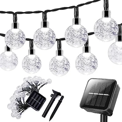 Image of SIMUK Collection 50LED Solar Lights Outdoor 10M Garden Waterproof Crystal Globe Indoor Fairy for Decking Party Camping Christmas Festival (Cool White)