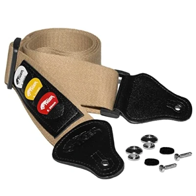 Image of TIGER STP5 TW PACK Guitar Strap with Pick Holders, Picks &amp; Button for Classical, Acoustic, Electric and Bass Guitars Tweed