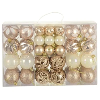 Image of Set of 67 Christmas Baubles Tree Decorations Assorted Designs Sizes Carry Case Champagne