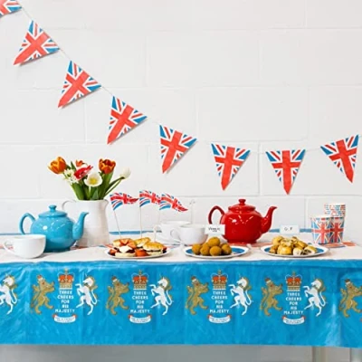 Image of Talking Tables Recyclable Coronation Disposable Table cover/Paper TableclothKing Charles Street Party Decorations King 180 x 120cm,Red, White,Blue