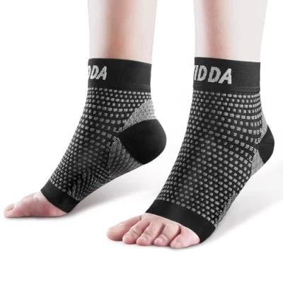 Image of AVIDDA Plantar Fasciitis Socks 2 PAIRS, Compression Foot Sleeves for Sport Arthritis Pain Relief, Ankle Support Brace Men and Women Black S