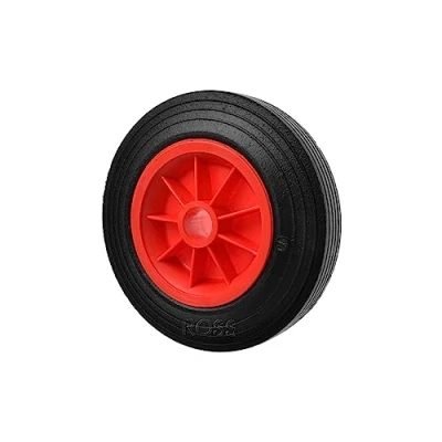 Image of Solid Rubber Trolley Wheel 160mm Diameter with Red Plastic Centre Smooth &amp; Durable Pneumatic Puncture Proof Red/Black Replacement 150kg Load Capacity