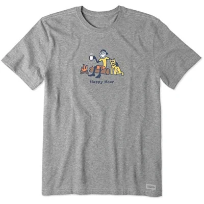 Image of Life Is Good Men&#039;s Vintage Crusher Graphic T Shirt, Happy Hour Camping, Heather Gray, Large