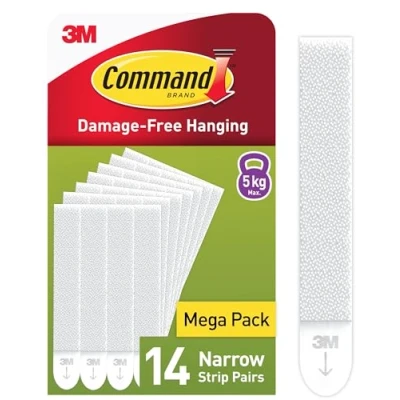 Image of Command Picture Hanging Strips, Narrow, Value Pack 14 Pairs (28 Strips) Adhesive Strips Ideal For Pictures with Thin Frames Damage Free Hanging, White