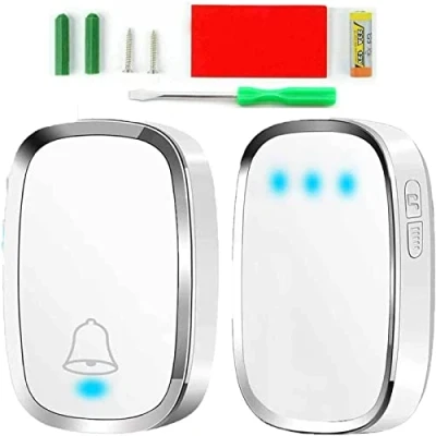 Image of VickyHome Wireless Doorbell, Home Doorbell Plug In Cordless Loud Chime Kit at 1000 feet Range with 36 Tunes, LED Indicator, 4 Volume Level, 1 Push Button &amp; Receiver, White