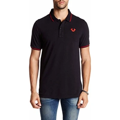 Image of True Religion Men&#039;s Crafted with Pride Polo Shirt, Black Red Piping, Large