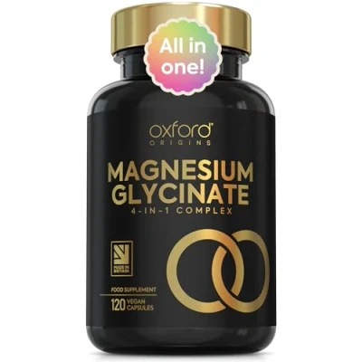 Image of Magnesium Glycinate 4 in 1 Complex 1233mg of Bisglycinate, Citrate, Malate &amp; Taurate Supplements for sleep and restless legs relief High Strength tablets Made UK
