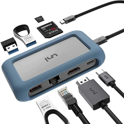 Image of uni USB C HUB Ethernet, 8 in 1 Multiport Adapter [Removable Connector] with 4K HDMI, 1000Mbps 3.0, PD100W, Compatible MacBook Pro, iPad Chromebook, Surface Galaxy, etc