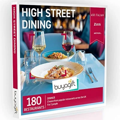 Image of Buyagift High Street Dining Gift Experience Box Choose from over 180 locations for dinner two at popular restaurants across the UK