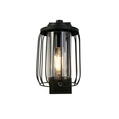 Image of Reed 1 Light Wall Lamp with PIR , Black Metal and PC Shade
