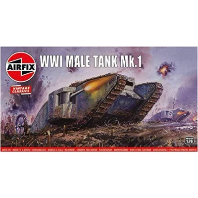 Image of Airfix Vintage Classics Set A01315V WWI Male Tank Mk.I Plastic Model Kits for Adults &amp; Children 8+, Includes 49 Pieces 1:76 Scale