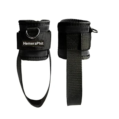 Image of HemeraPhit Exercise Machine Attachment Ankle Cuff Adjustable Straps Workout Leg Training Bodybuilding Gym Equipment, 1Pair(Black)