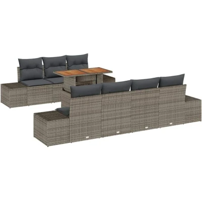 Image of vidaXL 8 Piece Garden Sofa Set with Cushions Grey Poly Rattan