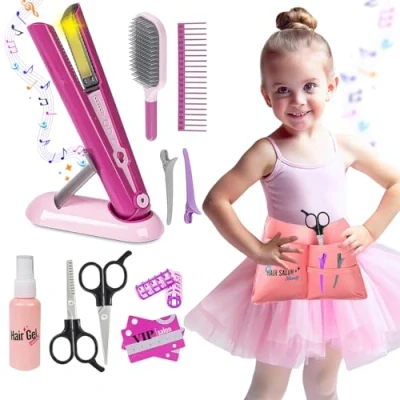 Image of Xwin Girls Hair Salon Pretend Play Set Beauty Toys with Realistic Blow Straightener, Tool Bag &amp; Styling Accessories