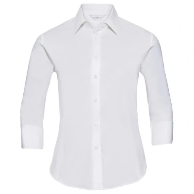 Image of Russell Athletic Collection Womens/Ladies Easy Care Fitted 3/4 Sleeve Formal Shirt (White) Size 8 UK
