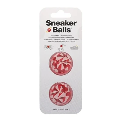 Image of Sneaker Balls Shoe Deodorizer &amp; Freshener Balls, Odor Eliminator for Shoes/Gym Bags/Lockers, Small 3.8cm Diameter, Quick Twist Action, Long Lasting 90 Day Fresh Scent Edgy Red