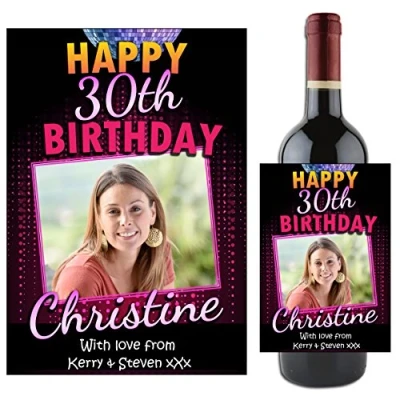 Image of Personalised Wine Champagne Bottle Photo Label 18th 21st 30th 40th 50th 60th 70th 80th Happy Birthday Gift Idea N73