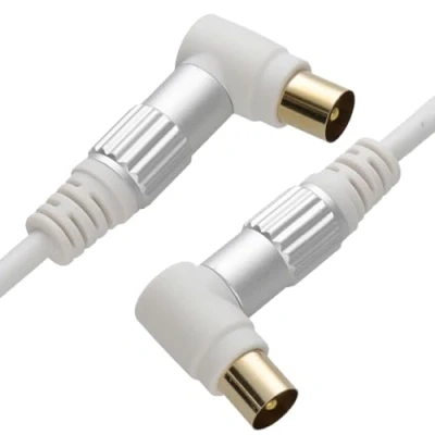 Image of kenable Pro HQ Metal RF TV Aerial Cables for Freeview Faceplate Straight/Right Angled Fly Lead (Right Angle to Right Angle, 1m)