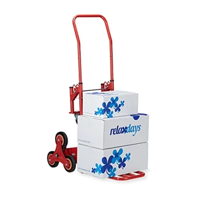 Image of Relaxdays Stair Climber up to 50 kg / 150 Load Capacity, Multifunctional Transport Trolley, 2 in 1, Professional, Red, 90% steel 10% rubber, Standard