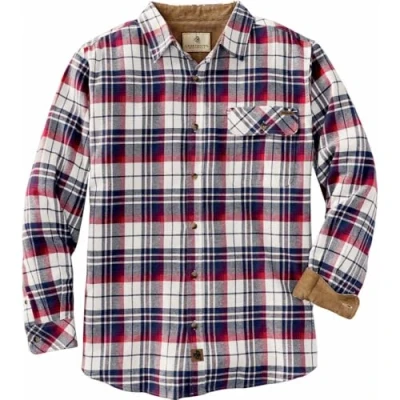 Image of Legendary Whitetails Men&#039;s Buck Camp Flannel, Long Sleeve Plaid Button Down Casual Shirt, Corduroy Cuffs, Americana Plaid, XL