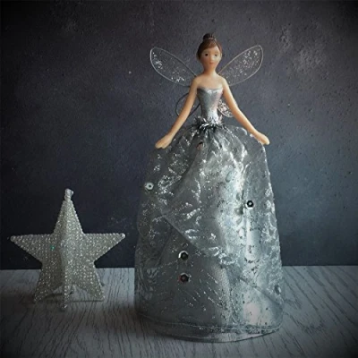 Image of The Gisela Graham Silver Glitter Fairy Tree Topper Small