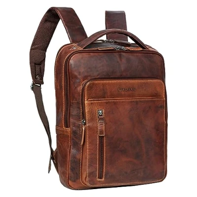 Image of STILORD &#039;Tory&#039; Leather Backpack Large Mens Womens Rucksack Vintage Laptop Backpacks 13 Inch Business Hand Luggage Travel Men Women Backpack, Colour:salerno brown