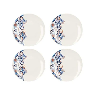 Image of V&amp;A Rococo Silk White Dinner Plates with Printed Design, Fine China, White, 27 cm, Set of 4