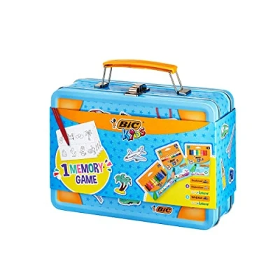 Image of Bic Kids Memory Game Travel Case: Colouring Pencils, Crayons, Felt Pens, 32 Piece Assorted Colours, Box of 64