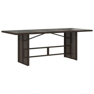 Image of vidaXL Garden Table Brown Poly Rattan with Glass Top Outdoor/Patio Dining Furniture Sturdy Steel Frame 190x80cm