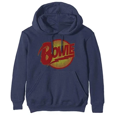 Image of David Bowie Hoodie Vintage Diamond Dogs Logo Official Unisex Navy Blue Pullover S
