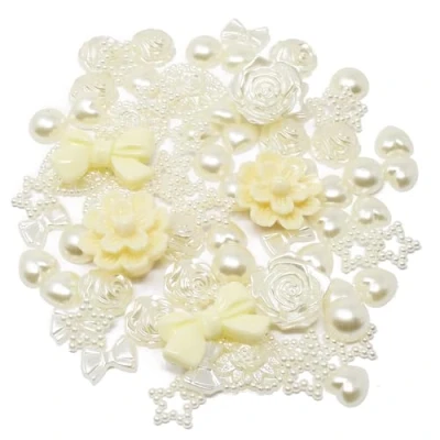 Image of 80 Mix Ivory Shabby Chic Resin Flatbacks Elegant Embellishments for Creative Cardmaking and Scrapbooking Projects