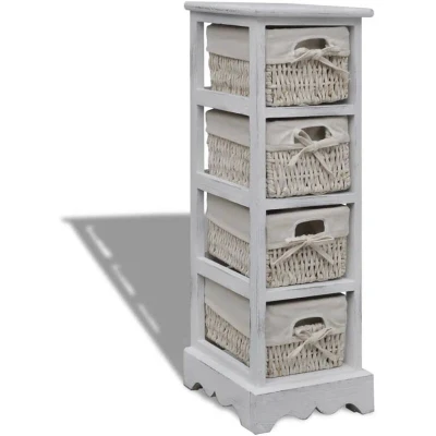 Image of vidaXL Wooden Storage Rack 4 Weaving Baskets White