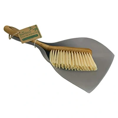 Image of JVL 20 305 Bamboo Dustpan and Bristle Brush Set, Natural