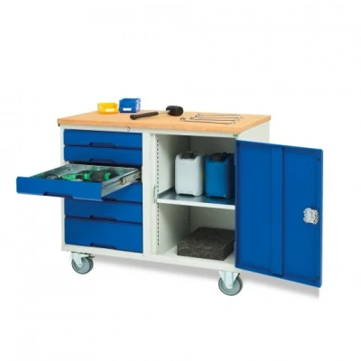 Image of Bott® Verso Mobile Cabinets 800mm Unit Width 6 x 100mm, 1 125mm drawers Configuration Top Tray Worktop Type RAL 5010 Gentian Blue Door Colour