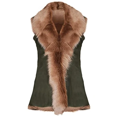 Image of Olive Ladies Women&#039;s Soft Real Toscana Sheepskin Leather Gilet Waistcoat
