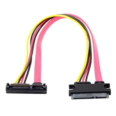Image of Up Angled SATA III 3.0 7+15 22 Pin Male to Female Data Power Extension Cable 30cm