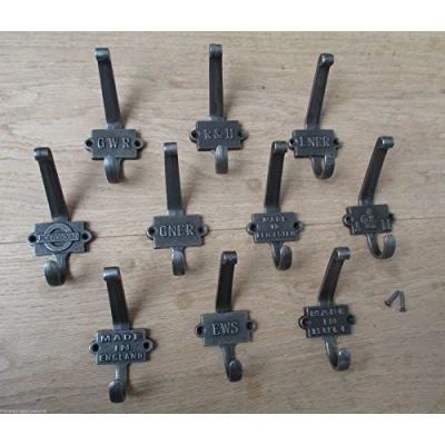 Image of IRONMONGERY WORLD® CAST Iron Vintage Style Coat Hooks Board Rack Hanging Antique (NYMR North Yorkshire MOOR Railway)