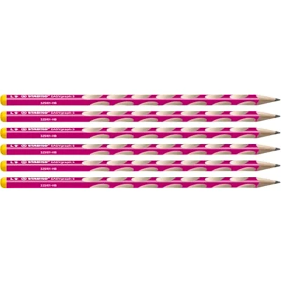 Image of Thin Ergonomic Graphite Pencil STABILO EASYgraph S Left Handed Pack of 6 Pink HB