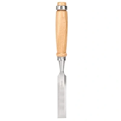Image of Cr V 18mm Flat Chisel, Portable Chrome Vanadium Alloy Steel Woodworking Accessory Wooden Handle Industrial Supplies