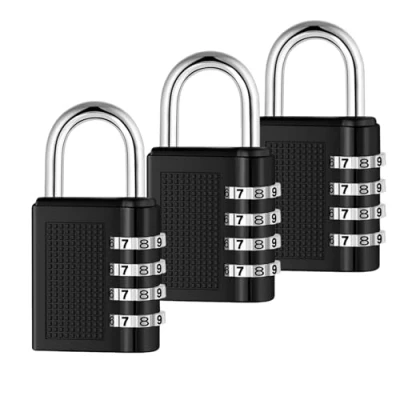 Image of HRLORK Combination Padlock 3 Packs School Locker Lock Outdoor Weatherproof Digit Resettable Code Black