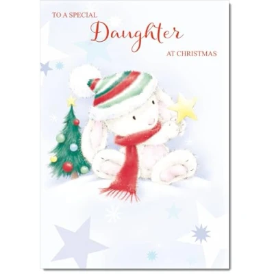 Image of doodlecards Daughter Christmas Card Cute Rabbit with Star Medium Size for Plain Envelope