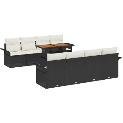 Image of vidaXL 9 Piece Garden Sofa Set with Cushions Black Poly Rattan