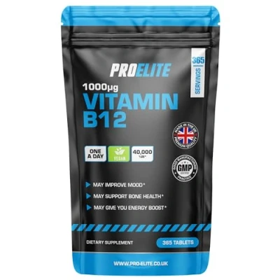 Image of Vitamin B12 High Strength Tabets 1000mcg Vegan Supplement Pure Methylcobalamin Tablets Tiredness and Fatigue Metabolism &amp; Immunity Supplements by PROELITE (365 Tablets)