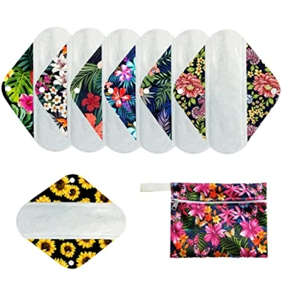 Image of 7pcs Set 1pc Mini Wet Bag +6pcs 8 Inch Organic Bamboo Mama Cloth/Menstrual Pads/Reusable Sanitary Pads/Panty Liners